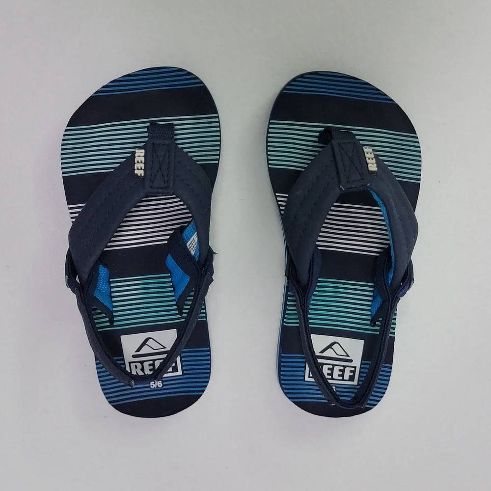Reef Kids Sandals Size 5/6 Blue Striped Toddler Beach Flip Flops Slingback